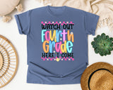 Watch Out Fourth Grade Here I Come graphic tee in Blue Jean