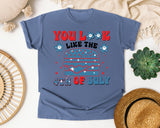 You Look Like The 4th Of July Blue graphic tee in Blue Jean