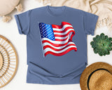 Waving American Flag Red graphic tee in Blue Jean