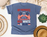 My Patriotic Heart Beats Red White And Blue graphic tee in Blue Jean