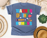Teacher Of Tiny Humans Pencil graphic tee in Blue Jean