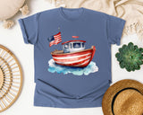 Patriotic Fishing Boat graphic tee in Blue Jean