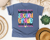 Watch Out Second Grade Here I Come graphic tee in Blue Jean