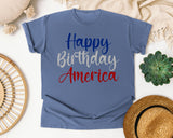 Happy Birthday America Grey graphic tee in Blue Jean