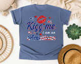 Kiss Me I Am An American graphic tee in Blue Jean