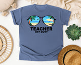 Teacher Off Duty Sunglasses graphic tee in Blue Jean