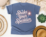 Shake Your Sparkler White 4 graphic tee in Blue Jean