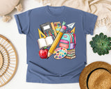 School Supplies Stack graphic tee in Blue Jean