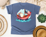 Patriotic Sailboat graphic tee in Blue Jean