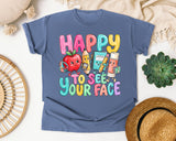 Happy To See Your Face Pastel graphic tee in Blue Jean
