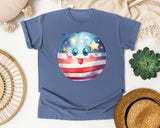 Patriotic Smiley Ball graphic tee in Blue Jean