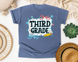 Third Grade Notebook Bow graphic tee in Blue Jean