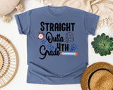 Straight Outta 4th Grade Alarm Clock graphic tee in Blue Jean