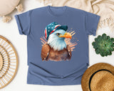 Eagle In Flag Hat Brown graphic tee in Blue Jean
