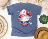 Patriotic Kid With Cap graphic tee in Blue Jean