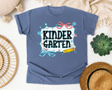 Kindergarten Notebook Bow graphic tee in Blue Jean
