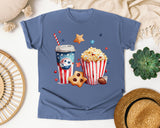 Patriotic Movie Snacks graphic tee in Blue Jean