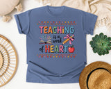 Teaching Is A Work Of Heart Grey 2 graphic tee in Blue Jean