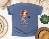 Patriotic Girl With Stars graphic tee in Blue Jean