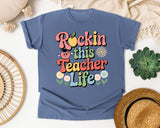 Rockin This Teacher Life Grey graphic tee in Blue Jean