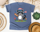 Patriotic Raccoon Hot Dog graphic tee in Blue Jean