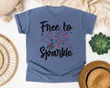 Free To Sparkle Grey graphic tee in Blue Jean