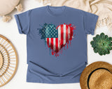 American Flag Heart Red graphic tee in Blue Jean