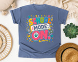 School Mode On graphic tee in Blue Jean