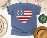 American Flag Heart Red 4 graphic tee in Blue Jean