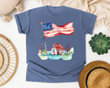 Flag Over Country House graphic tee in Blue Jean