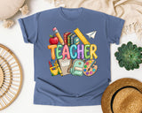 Teacher Supplies graphic tee in Blue Jean