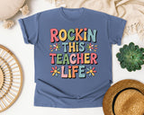 Rockin This Teacher Life Grey 2 3 graphic tee in Blue Jean