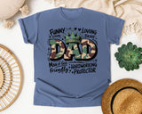 Funny Strong Loving Brave Dad graphic tee in Blue Jean