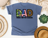 Dad Man Myth Legend Brown 2 graphic tee in Blue Jean