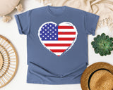 American Flag Heart White graphic tee in Blue Jean