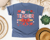 Teacher Hearts And Roses graphic tee in Blue Jean