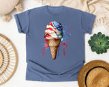 Patriotic Ice Cream Cone Grey graphic tee in Blue Jean