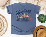 Remembering September 11 graphic tee in Blue Jean