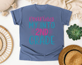 Roaring My Into 2nd Grade graphic tee in Blue Jean