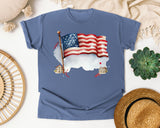 Waving American Flag Grey graphic tee in Blue Jean