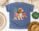 Puppy With American Flag graphic tee in Blue Jean