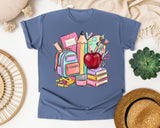 School Supplies Backpack Apple graphic tee in Blue Jean