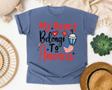My Heart Belongs To America Red graphic tee in Blue Jean