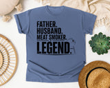 Father Husband Meat Smoker Legend Black graphic tee in Blue Jean
