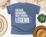 Father Husband Meat Smoker Legend White graphic tee in Blue Jean