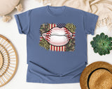 Baseball Lips Camo American Flag graphic tee in Blue Jean
