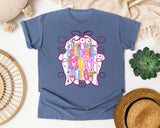 Livin That Football Mom Life Pink graphic tee in Blue Jean