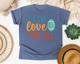 Live Love Football Hearts graphic tee in Blue Jean
