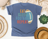 Eat Sleep Football Repeat Retro graphic tee in Blue Jean