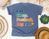 Eat Sleep Football Repeat Stacked graphic tee in Blue Jean